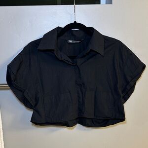 ZARA Black Button-Up Cropped